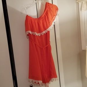 NWT Orange One Shoulder Ruffle Dress